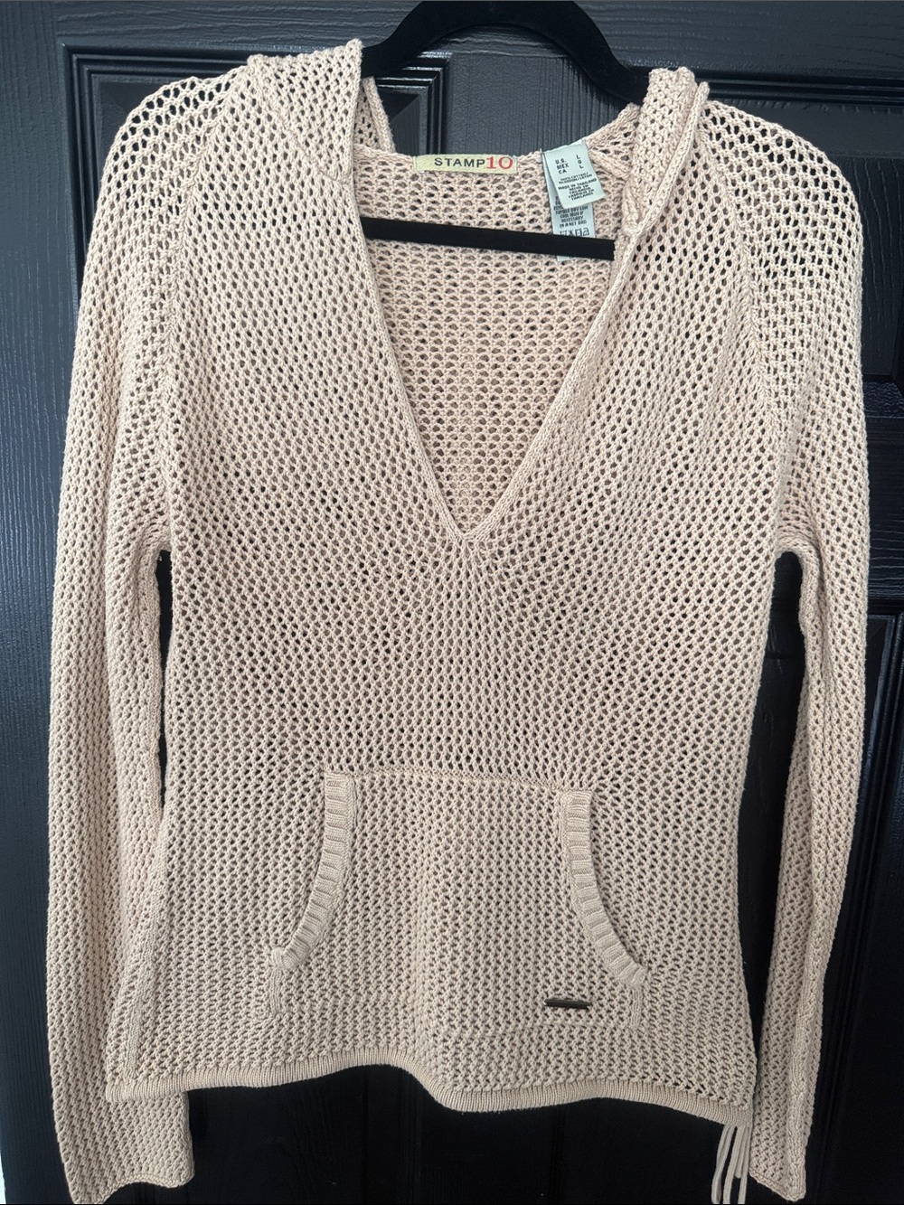 Stamp 10 Lightweight Cream V-Neck Hooded Sweater
